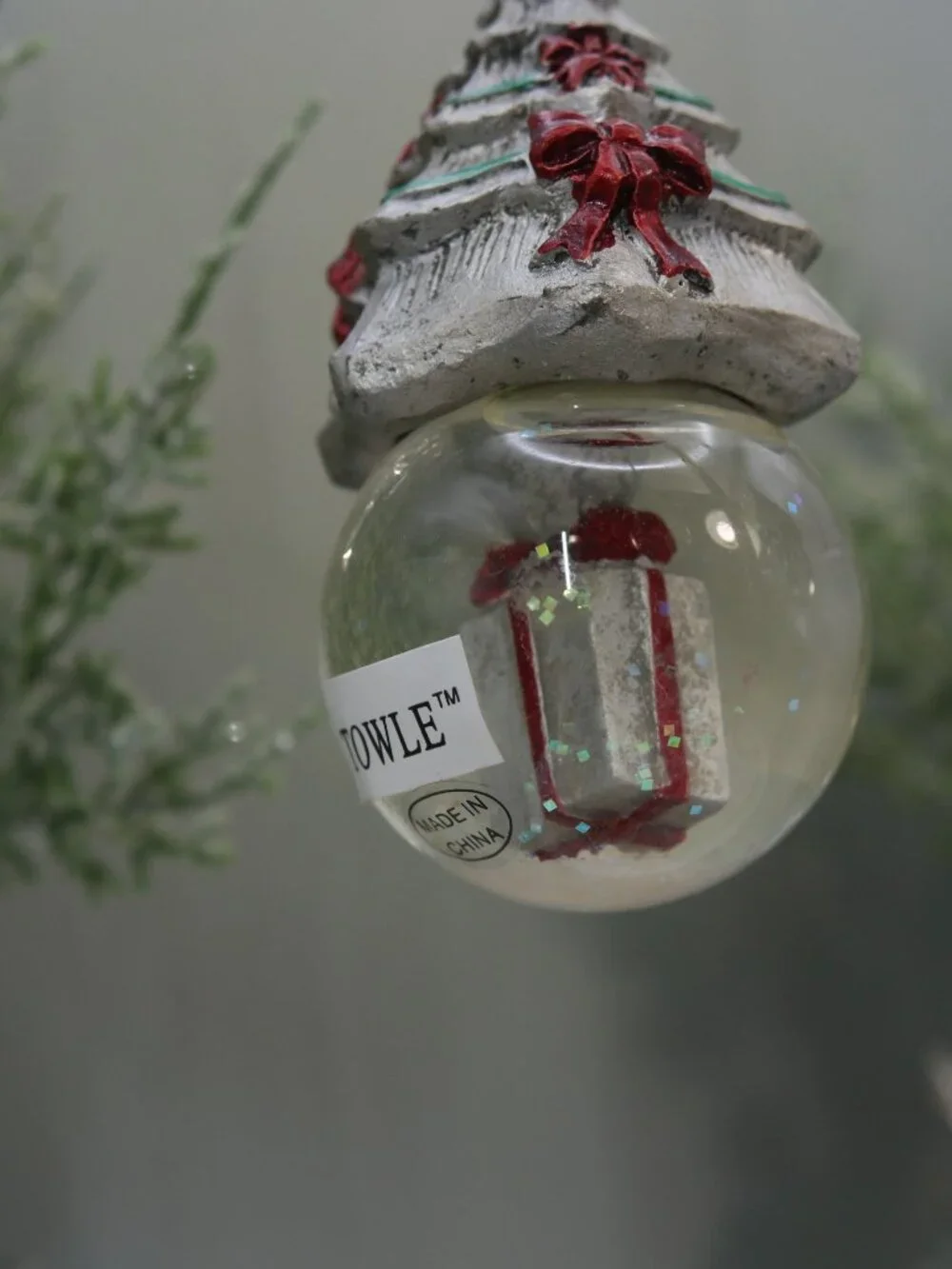 Towle Holiday Wishes Set of Three Christmas Tree Snow Globe Ornaments.
